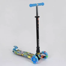 Самокат детский пластмассовый с алюминиевой трубкой руля + 4 колеса Blue/Black (74316): Количество колес 4
