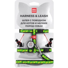 Шлея с поводком для котов WAUDOG Nylon c QR паспортом рисунок Авокадо пластиковый фастекс, Ш 10 мм, В 25-40 см, С 20-30 см (5496): Производитель WAUDOG