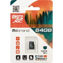 Карта памяти Mibrand 64GB microSDXC class 10 UHS-I (MICDXU1/64GB): Тип карты MicroSDXC