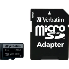 Карта памяти Verbatim 128GB microSDXC Class 10 UHS-I U3 A2 V30 PRO + adapter (47044): Тип карты MicroSDXC