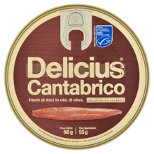 Консервы рыбные Delicius Филе кантабрийского анчоуса в оливковом масле MSC 90 г (8006460010803): Вес нетто 90 г