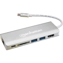 Адаптер Intracom Adapter Manhattan USB-C to HDMI+2xUSB3.0+RJ45+SD PD Silver: Колір белый
