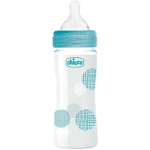 Пляшечка скляна Chicco Well-being Physio Colors із силіконовою соскою 0м+ 240 мл Блакитна (28721.20): Матеріал стекло