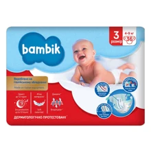 Подгузники детские одноразовые Medium Bambik размер 3 MIDI (4-9 кг) 36 шт (43406500): Тип Подгузники