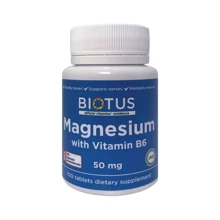 Biotus Magnesium with Vitamin B6 50 mg Магній з вітаміном В6 100 таблеток: Тип Магній + B6