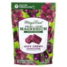 MegaFood Relax + Calm Magnesium Soft Chews Grape flavour Успокаивающий Магний вкус винограда 30 мягких жевательных конфет в индивидуальной упаковке: Тип Магний