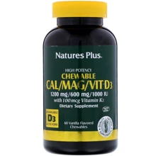 Nature's Plus Cal / Mag / Vit D3 60 Chewables Vanilla Flavored Жувальний кальцій: Тип кальцій