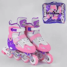 Роликові ковзани Best Roller (30-33) PVC колеса, світло на передньому колесі, в сумці Pink / White (98859): Колір рожевий