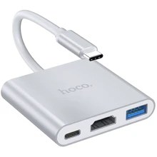 Адаптер Hoco Adapter HB14 USB-C to USB3.0+HDMI+USB-C PD Silver: Колір серебристый