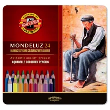 Олівці кольорові акварель KOH-I-NOOR Mondeluz, металева коробка, 24 кольорові (3724): Тип акварельні