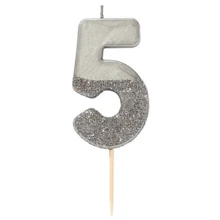 Сервировка стола Свечка-номер 5 Talking Tables Серебрянного цвета 1 шт (BDAY-CANDLE-SLV-5): undefined undefined
