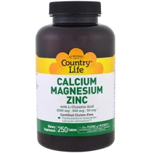 Country Life Calcium Magnesium Zync 250 tabs Кальций, магний и цинк с L-Глютамином: Тип Комплексные