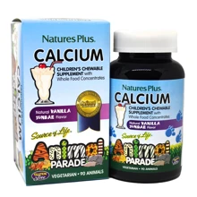 Natures Plus Animal Parade Calcium 90 chewables Вегетаріанський кальцій для дітей, смак ванілі: Тип кальцій