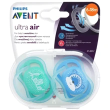 Пустышка для мальчиков Philips AVENT Ultra Air с декором, 6-18 мес, 2 шт (SCF342/22): Возраст старше 6 месяцев