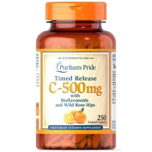 Puritan's Pride Vitamin C-500 mg with Rose Hips Time Release 250 Caplets Витамин C 500 мг с биофлавоноидами и шиповником: Тип Витамин C