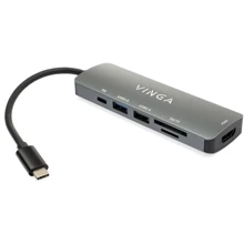 Адаптер Vinga Adapter USB-C to HDMI+USB3.0+USB2.0+SD+microSD+PD (VHC6): Колір серый