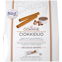 Трубочки вафельные Bussy Ciokkiduo с какао-ореховым кремом 160 г (8012819908011): Вес нетто 160 г