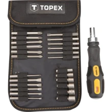 Биты TOPEX набор 26шт 1/4" битодержатель торцевые головки 6шт SL,PH,PZ,T, CrV: Назначение набора Для домашнего использования