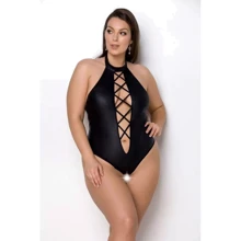 Боди из эко-кожи с имитацией шнуровки и открытым доступом Nancy Body black 6XL/7XL - Passion: Для кого Для женщин