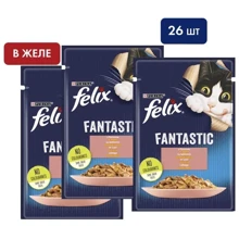 Влажный корм FELIX Fantastic для взрослых котов кусочки в желе с лососем 26х85 г (7613039832912): Тип Влажный корм