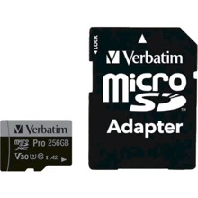 Карта памяти Verbatim 256GB microSDXC Class 10 UHS-I U3 A2 V30 PRO + adapter (47045): Тип карты MicroSDXC