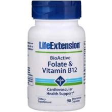 Life Extension BioActive Folate & Vitamin B12 90 Veggie Caps Фолиевая кислота и В12: Тип Витамин B