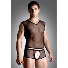 Мужской комплект белья SoftLine - Net set, shirt and thong, XL (black): Для кого Для мужчин