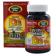 Natures Plus Animal Parade Vitamin D3 sugar free 90 chewables Витамин D3 для детей, без сахара: Тип Витамин D