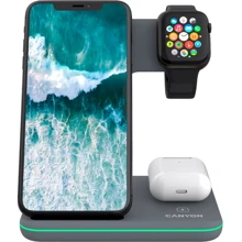 Зарядное устройство Canyon Wireless Charger WS-303 3in1 15W Dark Gray (CNS-WCS303DG) for iPhone, Apple Watch and Apple AirPods: Особенности Для Apple Watch, Быстрая зарядка, Lightning