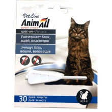 Капли на холку AnimAll VetLine spot-on для котов 4 -8 кг 1.0 мл (113,612): Тип Капли