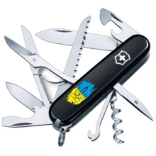 Мультитул Victorinox Huntsman Ukraine 91мм/15 функций/черный /Трезубец фигурный на фоне флага (1.3713.3_T1026u): Тип мини-мультитул