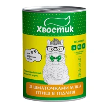 Вологий корм Хвостик для дорослих кішок зі шматочками м'яса птиці в підливі 415 г (165,536): Тип Влажный корм