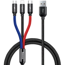 Кабель Baseus USB Cable to Lightning/microUSB/USB-C Three Primary Colors 30сm Black (CAMLT-ASY01): Тип USB Cable - Lightning/microUSB/USB-C