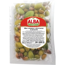 Оливки ALBA FOOD зелені з кісточкою Мікс 400 г (8051380010389): Вага нетто 400 г