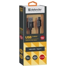 Кабель Defender PRO USB Cable to USB-C 1m Black (87814): Тип USB Cable - USB-C