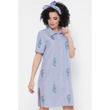 Платье FashionUp PL-1767D-46 46 синее повседневное до середины бедра: Состав Хлопок