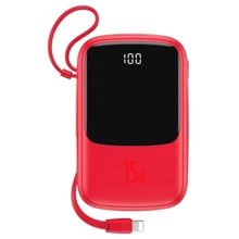 Внешний аккумулятор Baseus Power Bank 10000mAh with Lightning Cable Q Pow Display 15W Red (PPQD-B09): Количество USB 3