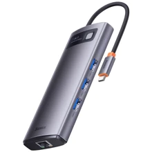 Адаптер Baseus Adapter Metal Gleam Series USB-C to 2хHDMI+3хUSB3.0+PD+RJ45 Gray (WKWG040113): Колір сірий