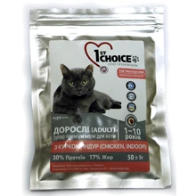 1st Choice Adult Indoor Vitality Chicken 50 г: Тип Сухой корм