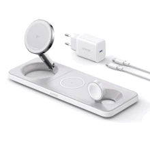 Зарядное устройство ANKER Wireless Charger MagSafe 3in1 Pad 15W with USB-C Cable White (B25M1321) for iPhone 16 I 15 I 14 I 13 I 12 series, Apple Watch and Apple AirPods: Особенности Быстрая зарядка, Для Apple Watch, MagSafe