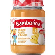 Пюре Bambolina Яблоко-банан-сливки 190 г new (4813163002097): Вид Фруктово-молочное
