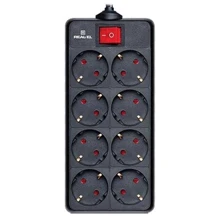 Сетевой фильтр REAL-EL RS-8 PROTECT 3m black (EL122300022): Количество розеток, шт 8