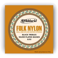 Струна для гитар Струны D`ADDARIO EJ32 FOLK NYLON Ball End Silver Wound / Black Treble: Тип Комплект струн