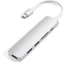 Адаптер Satechi Adapter USB-C to micro SD+SD+2xUSB3.0+USB-C Silver (ST-SCMA2S): Колір сріблястий