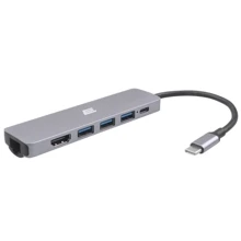 Адаптер 2E Adapter USB-C to USB-C+3xUSB3.0+RJ45+HDMI Silver (2EW-2684): Колір серый