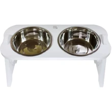 Миски Lucky Pet металлические на деревянной подставке линейка Пир 2x1.63л/21см белый (552471): Тип Миски