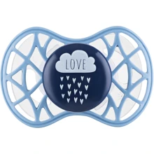 Пустышка Nuvita Air55 Cool ортодонтическая с колпачком LOVE 6m+ синяя (NV7084CB): Возраст старше 6 месяцев