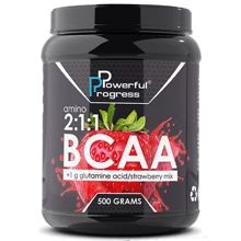 Аминокислота для спорта Powerful Progress BCAA 2:1:1 + Glutamine 500 g /50 servings/ Strawberry: Вкус Клубника