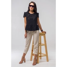 Блуза FLFashion Мускари ПБМ 2243 44 чорна з коротким рукавом: Сезон літо