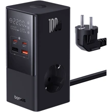 Зарядное устройство Baseus Wall Charger AC+2xUSB+2xUSB-C GaN PowerCombo Tower Power Strip 100W Black (E00023609113-00): Особенности Быстрая зарядка, USB-C